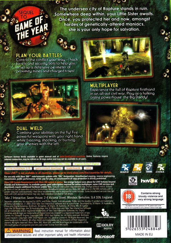 Back Cover for BioShock 2 (Xbox 360)