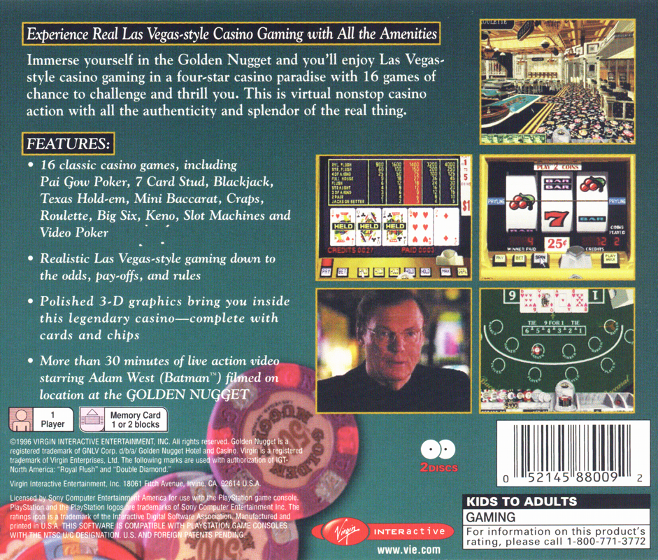 Back Cover for Golden Nugget (PlayStation)