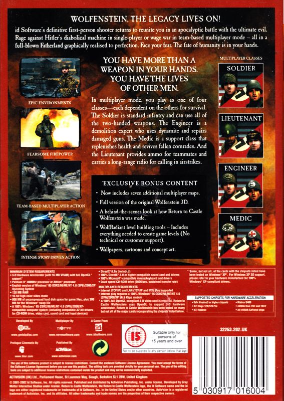 Back Cover for Return to Castle Wolfenstein: Game of the Year (Windows)
