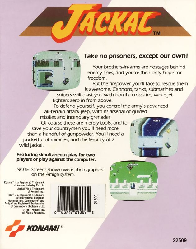 Back Cover for Jackal (Commodore 64)