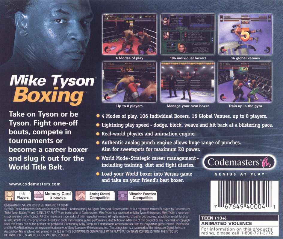 Back Cover for Mike Tyson Boxing (PlayStation)