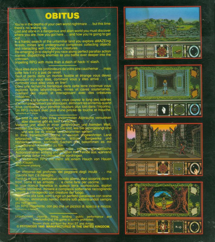 Back Cover for Obitus (Amiga)
