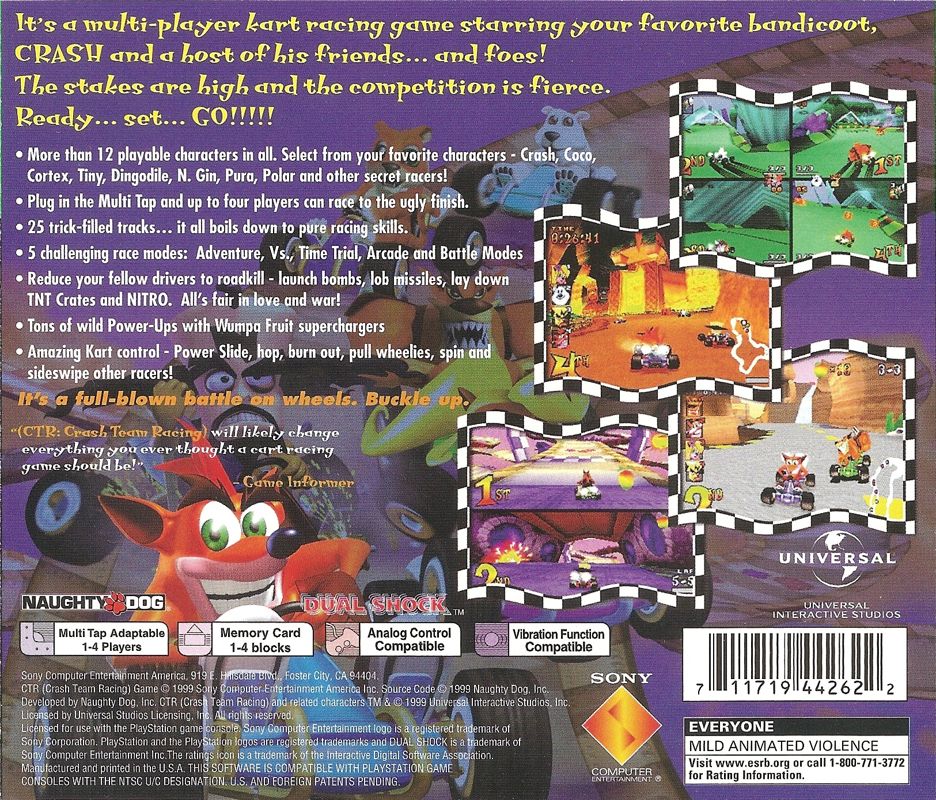 Back Cover for CTR: Crash Team Racing (PlayStation) (Greatest Hits release)