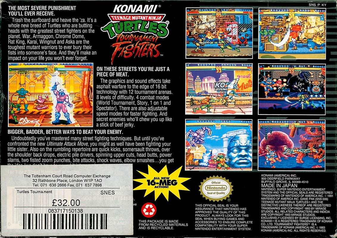 Back Cover for Teenage Mutant Ninja Turtles: Tournament Fighters (SNES)