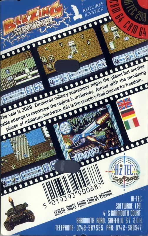 Back Cover for Blazing Thunder (Commodore 64)