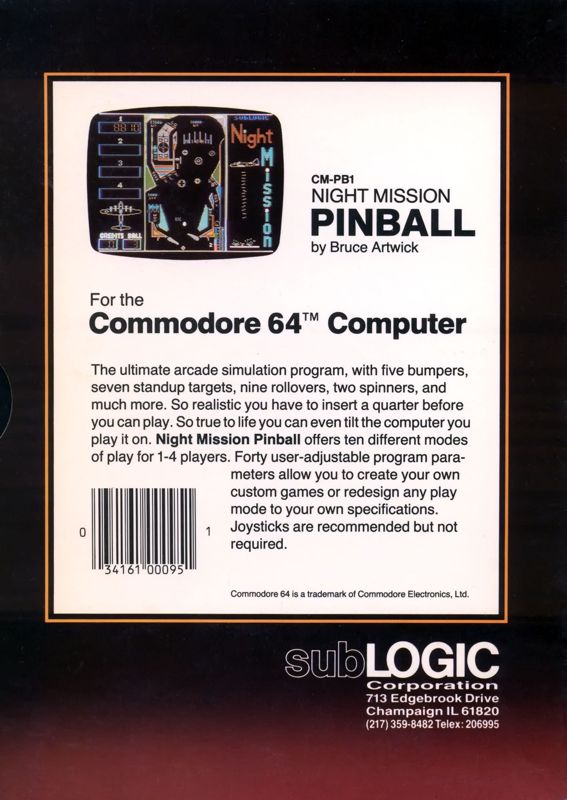Back Cover for Night Mission Pinball (Commodore 64)