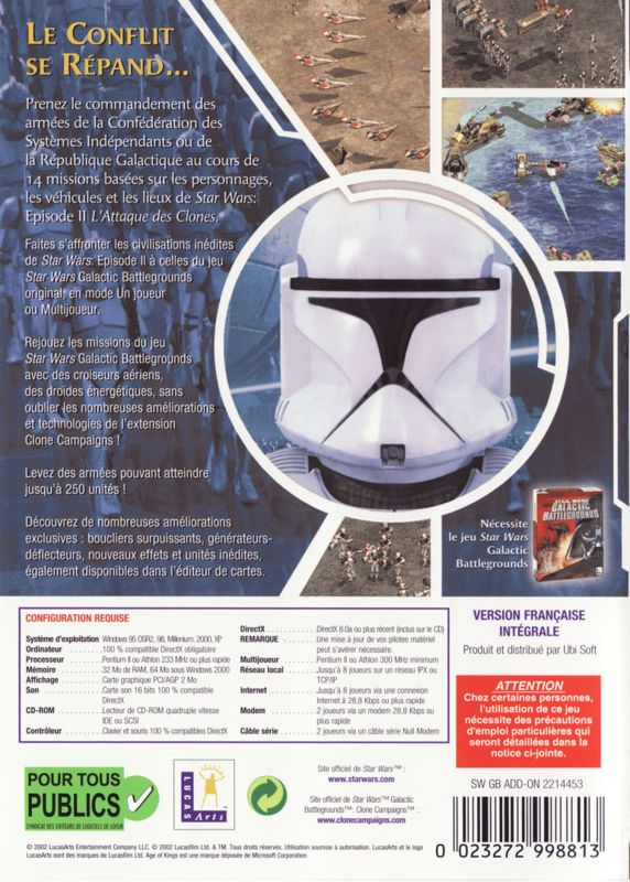 Back Cover for Star Wars: Galactic Battlegrounds - Clone Campaigns (Windows)