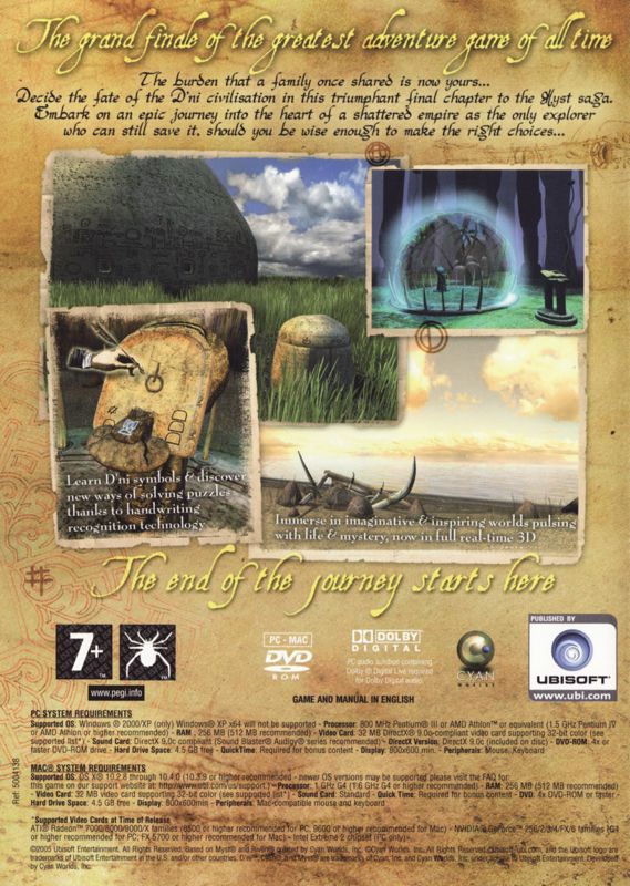 Other for Myst V: End of Ages (Limited Edition) (Macintosh and Windows) (Book-like box): keep case - back