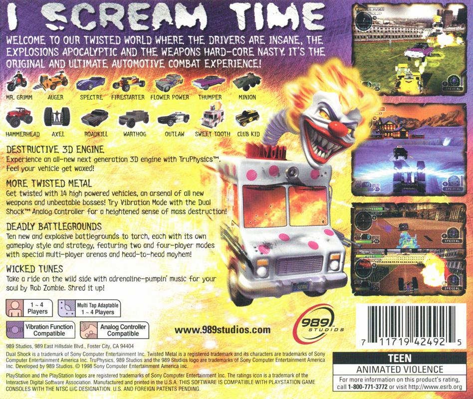 Back Cover for Twisted Metal III (PlayStation)