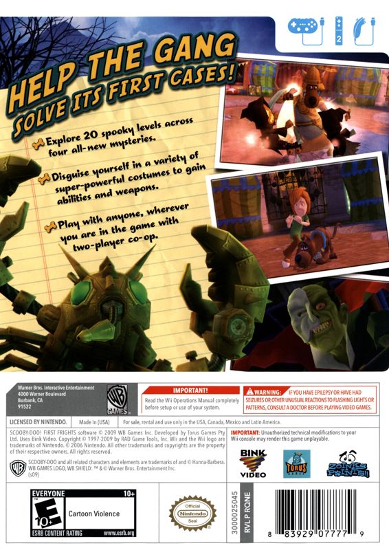 Back Cover for Scooby-Doo!: First Frights (Wii)