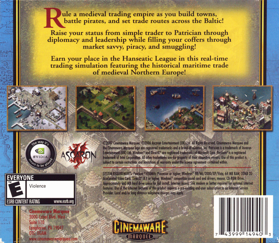 Back Cover for Patrician III (Windows) (Budget release)