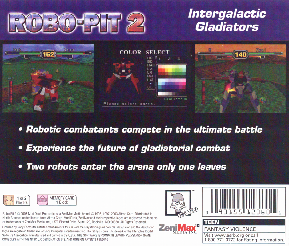 Back Cover for Robo-Pit 2 (PlayStation)
