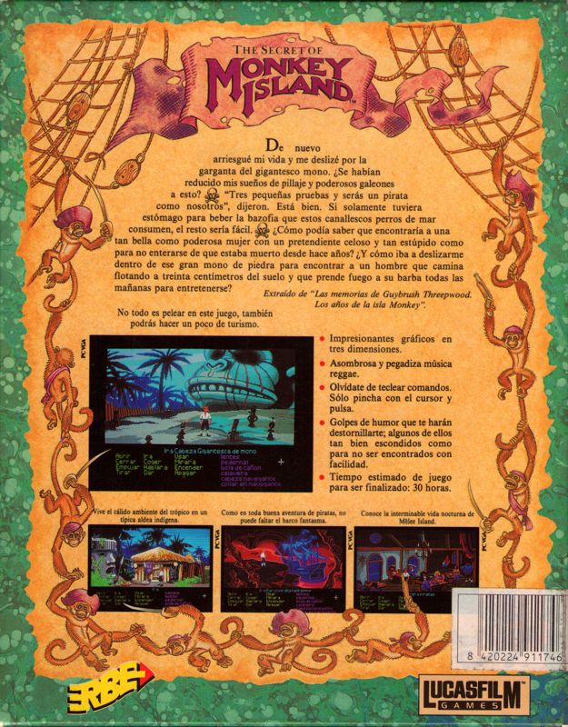 Back Cover for The Secret of Monkey Island (DOS) (5.25" VGA Version)
