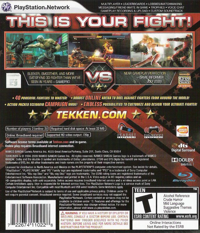 Back Cover for Tekken 6 (PlayStation 3)