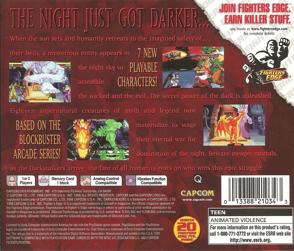 Back Cover for Darkstalkers 3 (PlayStation)