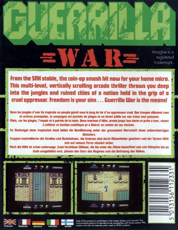 Back Cover for Guerrilla War (Commodore 64)