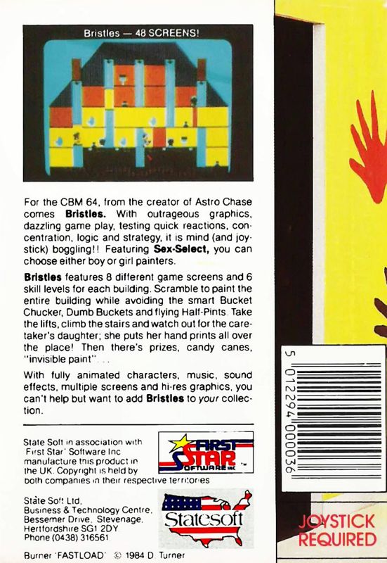 Back Cover for Bristles (Commodore 64)