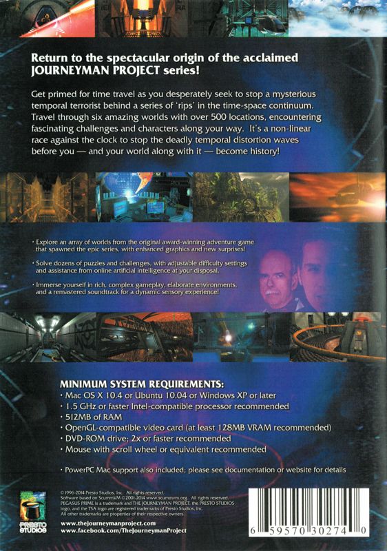 Back Cover for The Journeyman Project: Pegasus Prime (Linux and Macintosh and Windows)