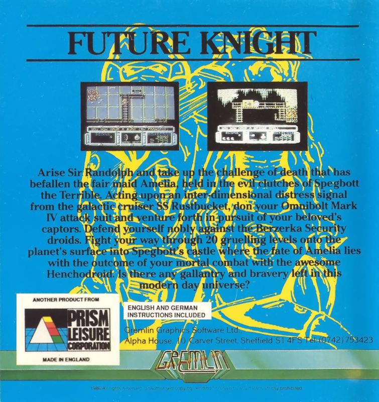 Back Cover for Future Knight (Commodore 64)