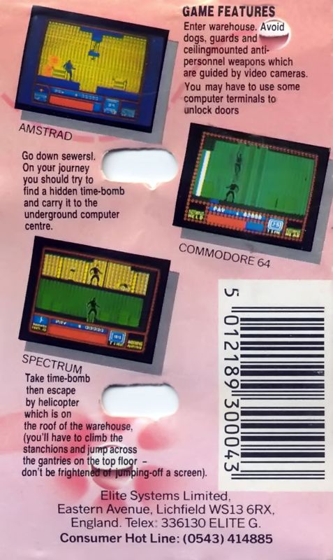 Back Cover for Saboteur (Commodore 64) (Encore release)