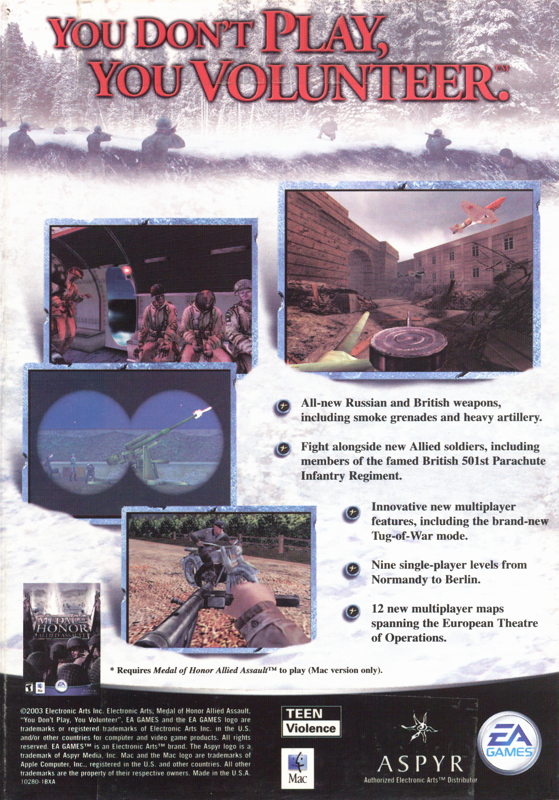 Back Cover for Medal of Honor: Allied Assault - Spearhead (Macintosh)