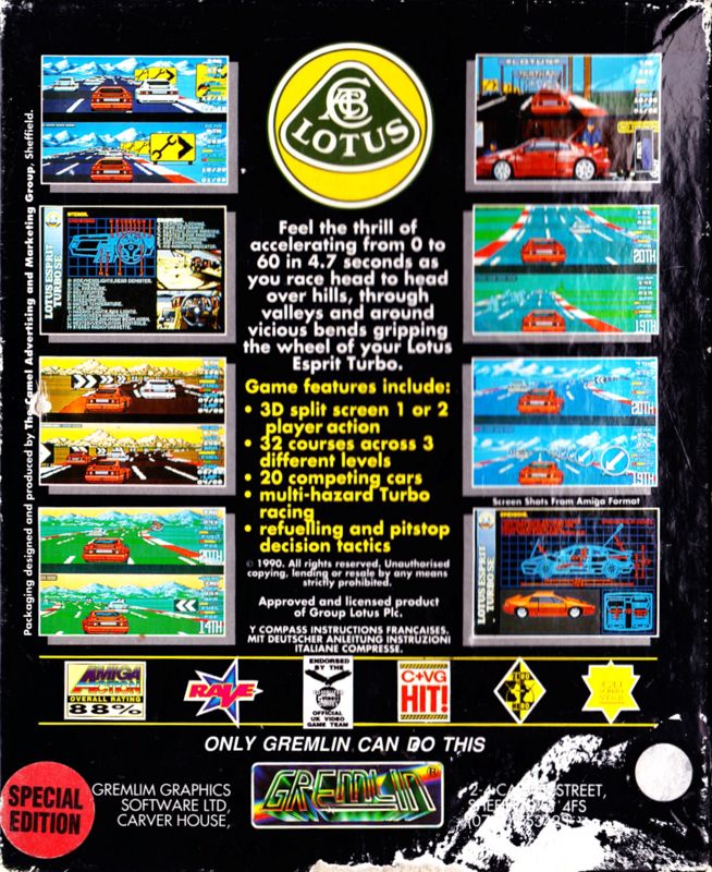 Back Cover for Lotus Esprit Turbo Challenge (Amiga)