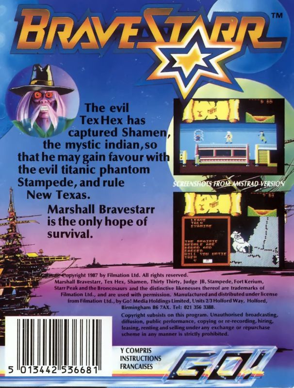 Back Cover for BraveStarr (Commodore 64)