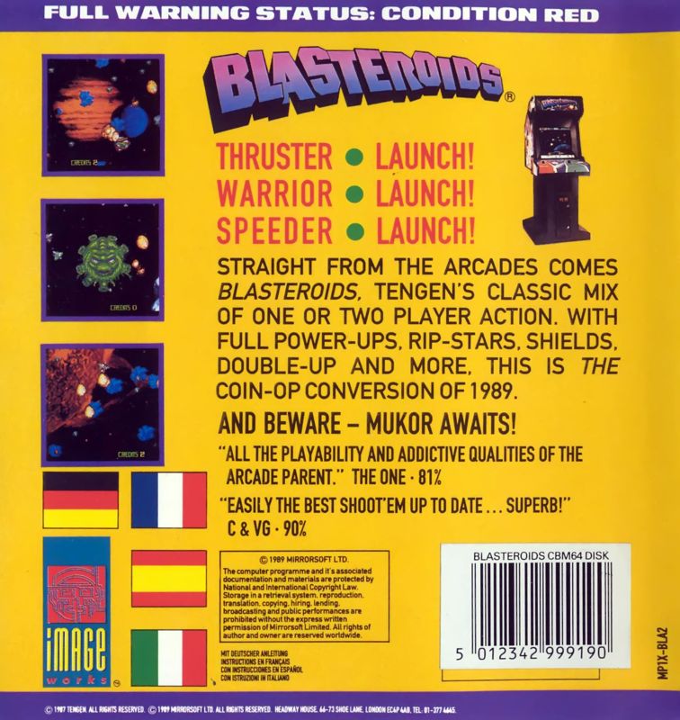 Back Cover for Blasteroids (Commodore 64)