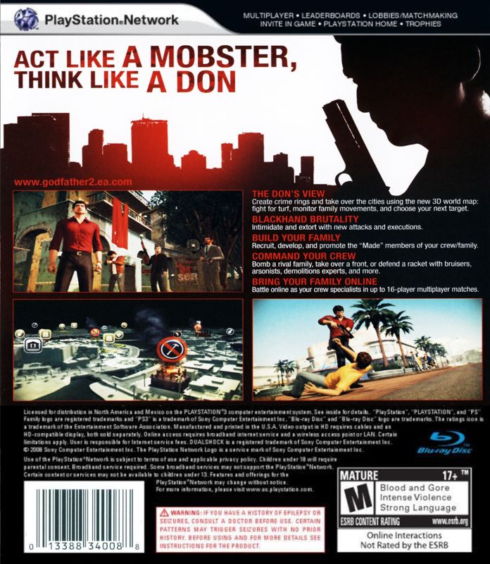 Back Cover for The Godfather II (PlayStation 3)