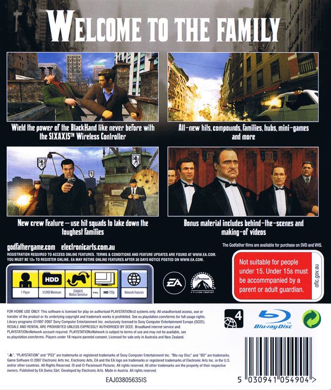 Back Cover for The Godfather: Blackhand Edition (PlayStation 3)