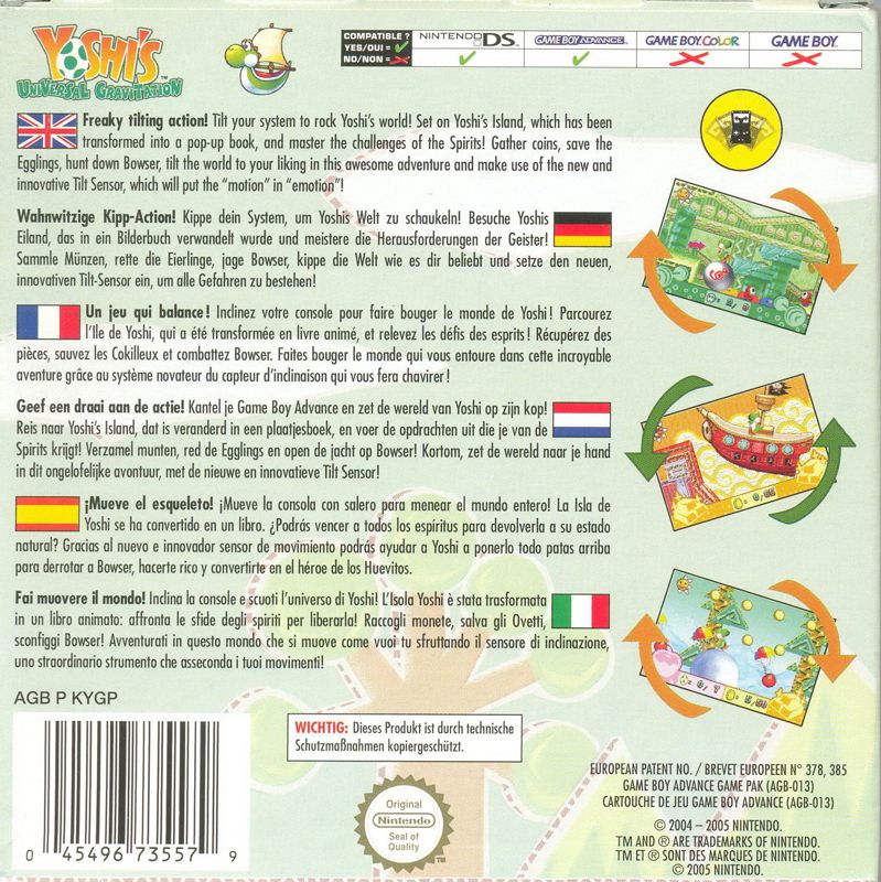 Back Cover for Yoshi Topsy-Turvy (Game Boy Advance)