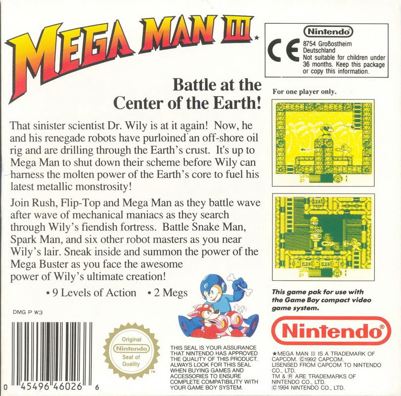 Back Cover for Mega Man III (Game Boy)