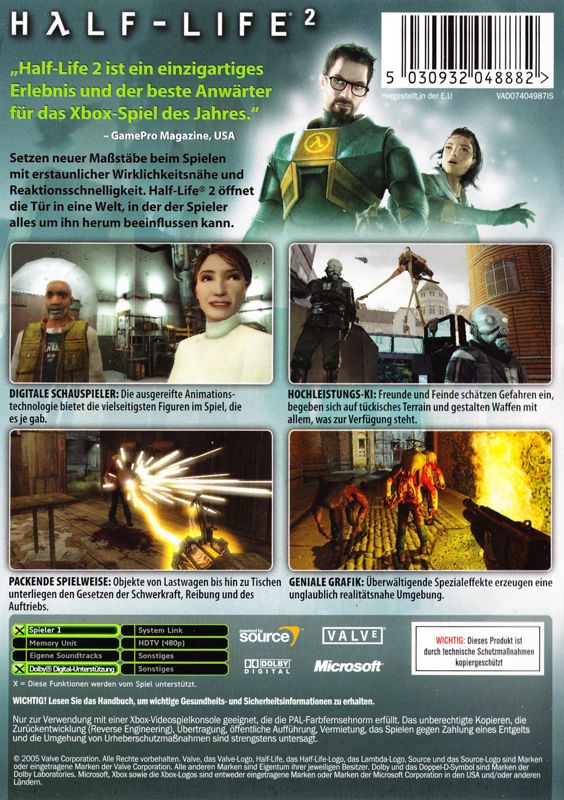 Back Cover for Half-Life 2 (Xbox)