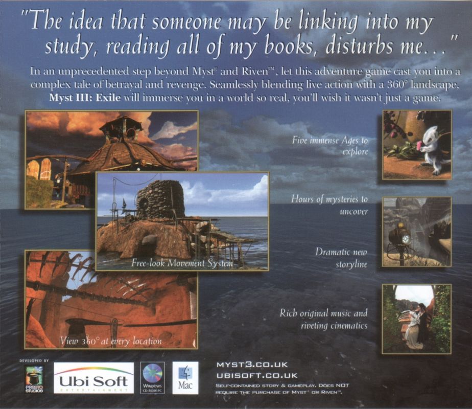 Other for Myst III: Exile (Collector's Edition) (Macintosh and Windows): Jewel Case (game) - Back