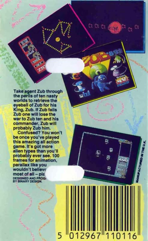 Back Cover for Zub (Commodore 64)