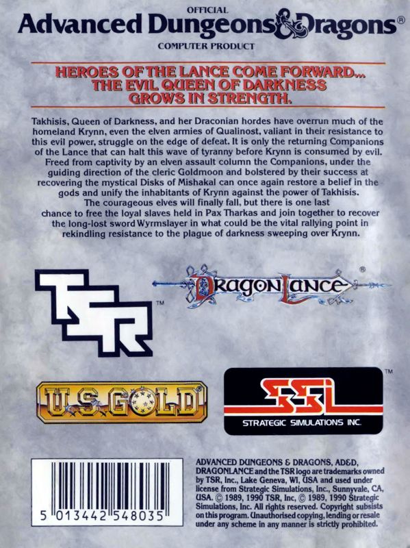 Back Cover for Dragons of Flame (Commodore 64)