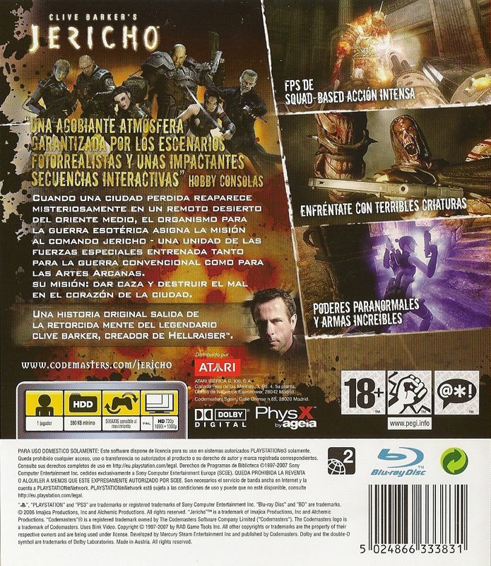 Back Cover for Clive Barker's Jericho (PlayStation 3)
