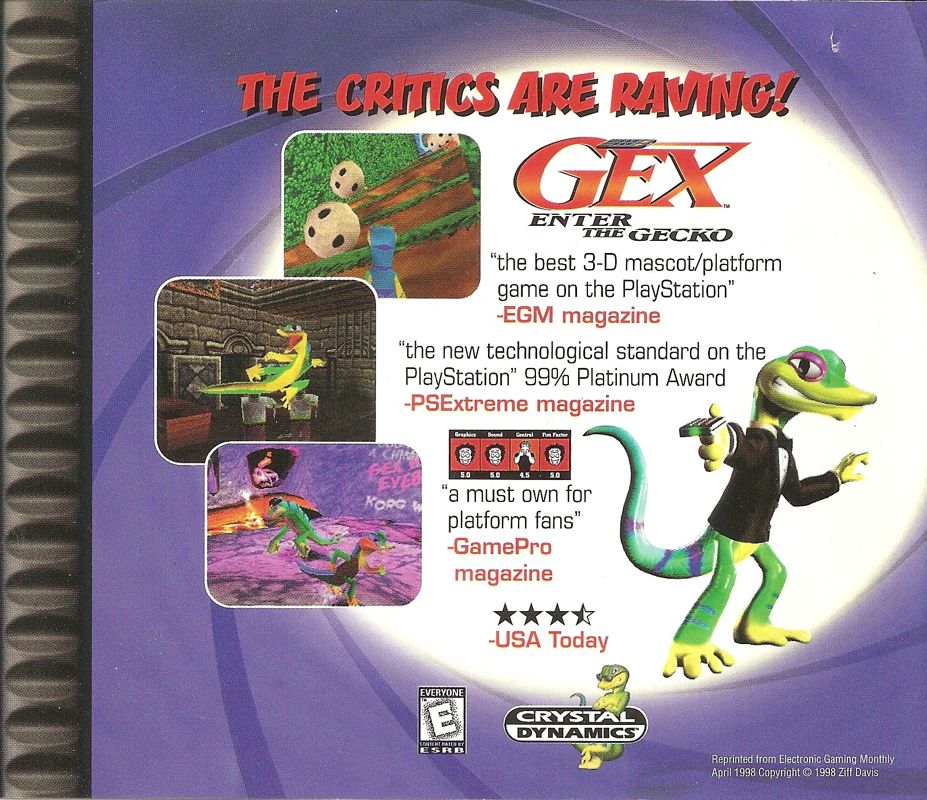 Inside Cover for Gex (PlayStation) (Jewel case reissue)
