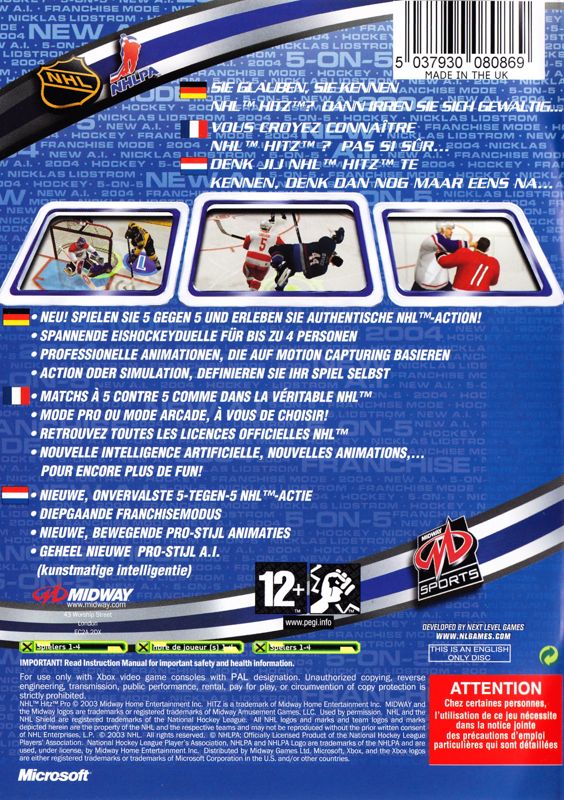 Back Cover for NHL Hitz Pro (Xbox)