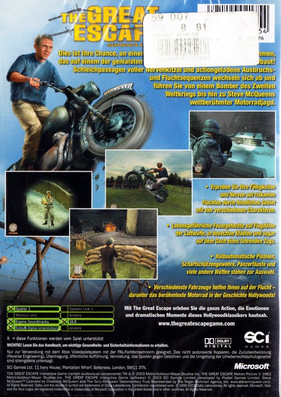 Back Cover for The Great Escape (Xbox)