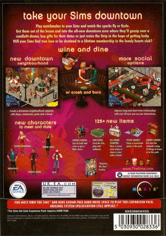 Back Cover for The Sims: Hot Date (Windows)