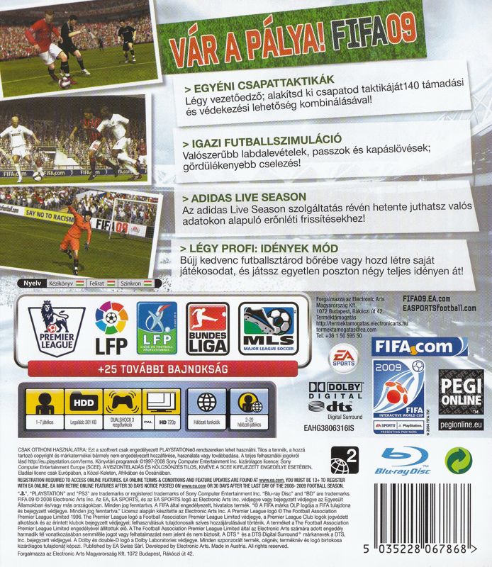 Back Cover for FIFA Soccer 09 (PlayStation 3)