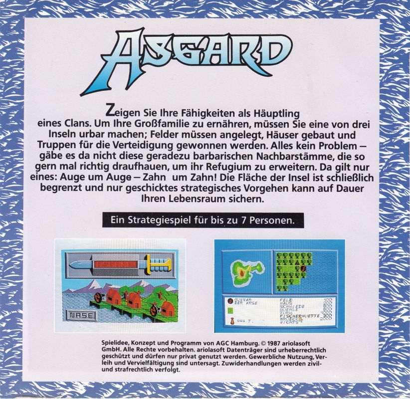 Back Cover for Asgard (Atari ST)