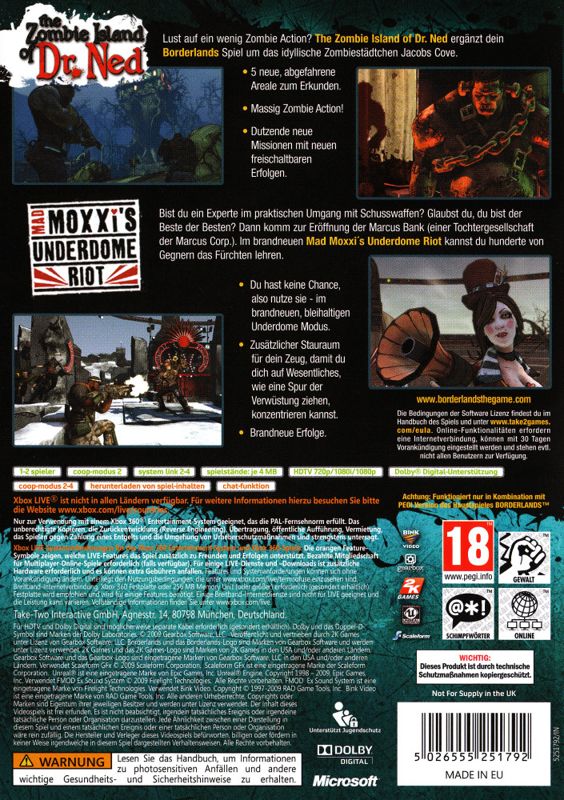 Back Cover for Borderlands: Double Game Add-on Pack (Xbox 360)