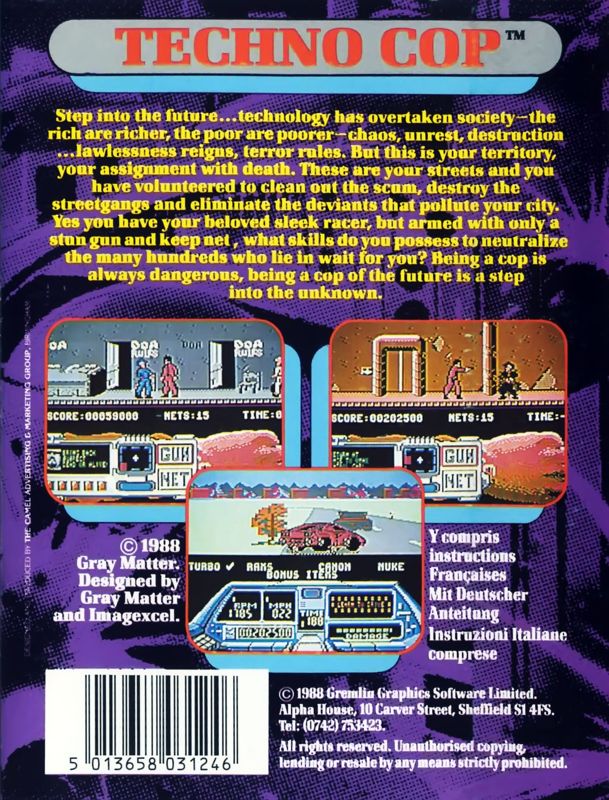 Back Cover for Techno Cop (Commodore 64)