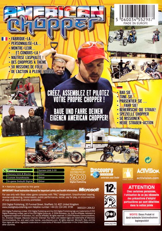 Back Cover for American Chopper (Xbox)