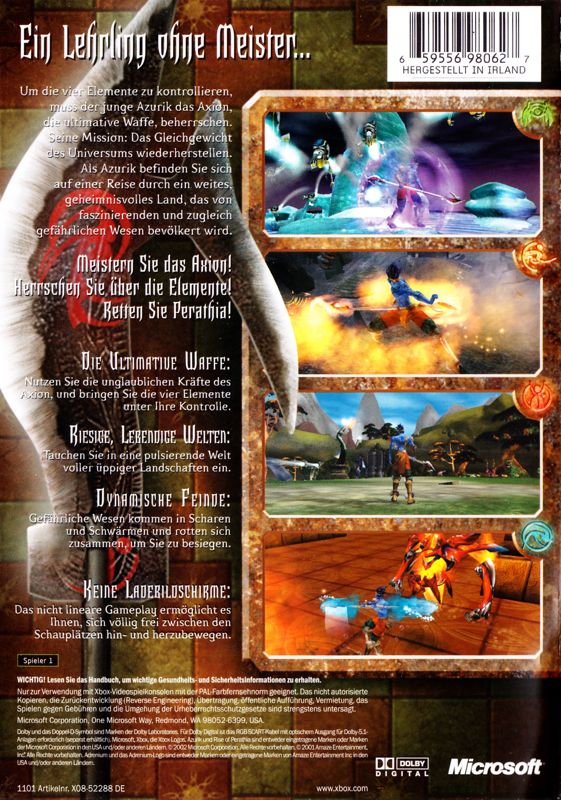 Back Cover for Azurik: Rise of Perathia (Xbox)