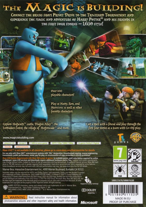 Back Cover for LEGO Harry Potter: Years 1-4 (Xbox 360)