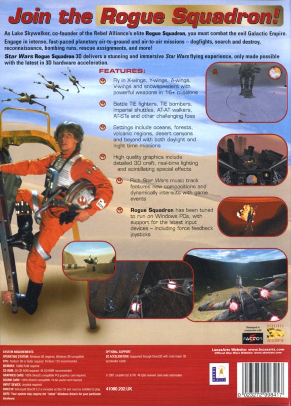 Back Cover for Star Wars: Rogue Squadron 3D (Windows) (LucasArts Classic release)