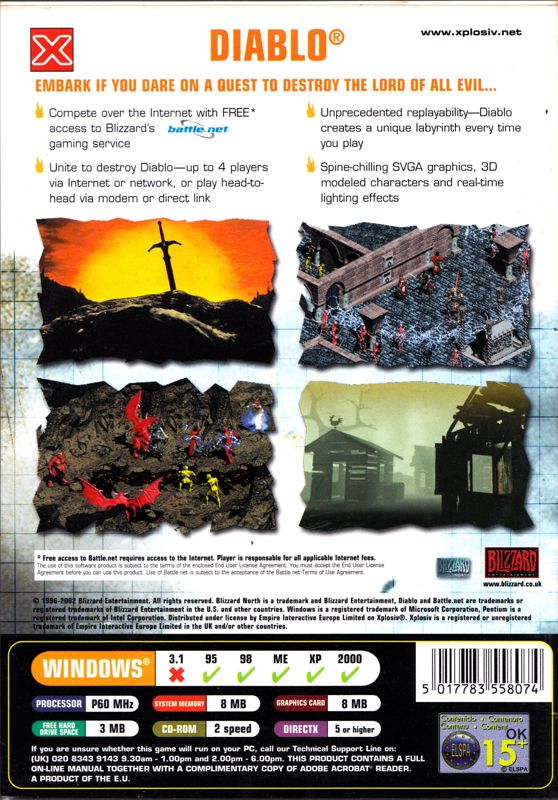 Back Cover for Diablo (Windows) (Xplosiv release)
